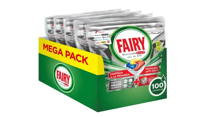 Fairy Platinum Plus Allin1 Pastiglie Lavastoviglie, 100 Cicli, 5 x 20 Capsule, Detersivo al Limone, Maxi Formato, Brillantezza Originale, Tecnologia Anti-Opaco con Azione Brillante Fairy Platinum Plus Limone 100 Capsule
