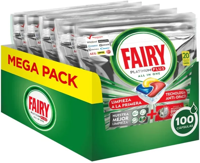 Fairy Platinum Plus Limone 100 Pastiglie per Lavastoviglie, Maxi Formato da 100 Caps di Detersivo