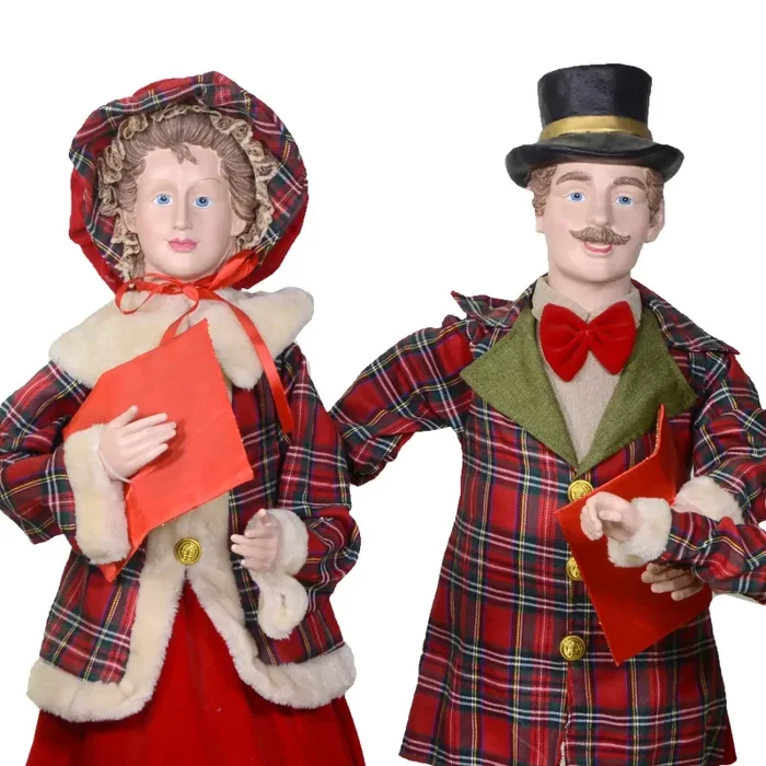 Famiglia Cantori in Plastica e Tessuto Rosso Scozzese Set 4pz cm 34x22xh96 - immagine 2