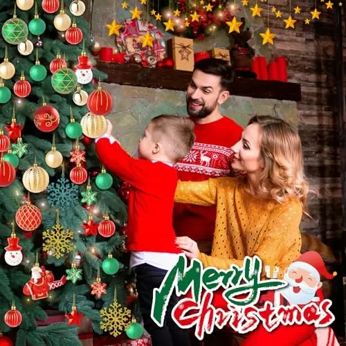 FAMKEEP Palline di Natale 70pz Palline Natalizie Decorazioni Albero di Natale Palla Palline decorative Rosso e Verde, Diverse Forme Plastica decorazioni per albero di Natale Addobbi Feste Nozze - immagine 2