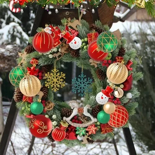 FAMKEEP Palline di Natale 70pz Palline Natalizie Decorazioni Albero di Natale Palla Palline decorative Rosso e Verde, Diverse Forme Plastica decorazioni per albero di Natale Addobbi Feste Nozze - immagine 3