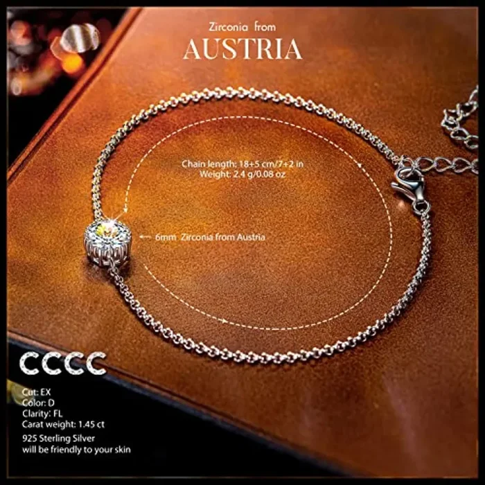 FANCI Bracciale, Stella Eterna, Regalo Donna, Argento Sterling 925, 1,45 Carati Zirconia di Austria, Gioielli, Regali Compleanno Originali per Donna, Catena Estensibile da 17-21 cm, Portagioie - immagine 2