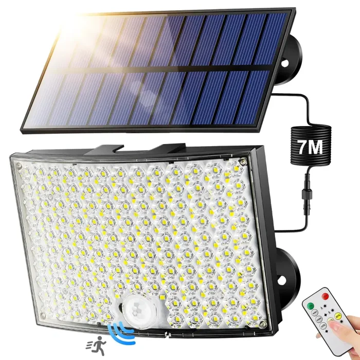 Faretto Led da Esterno Solare, [268LED/ 5Modes/ 7M]Faro Led Esterno con Pannello Solare, Telecomando Luce Solare Led Esterno, IP65 Faretti Solari a Led da Esterno Luci Solari Esterno Garage Giardino