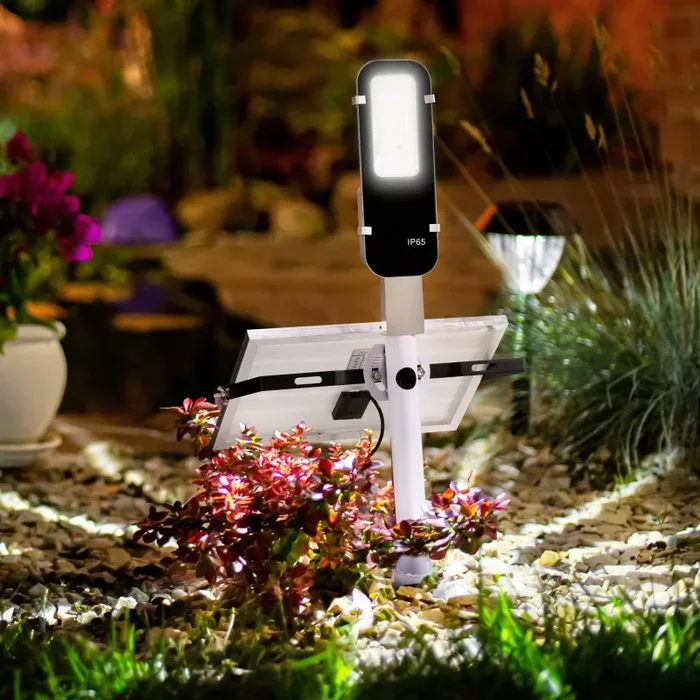 Faretto Solare a LED da Giardino 68x37x16 cm in Alluminio Argento Nero e Bianco - immagine 2