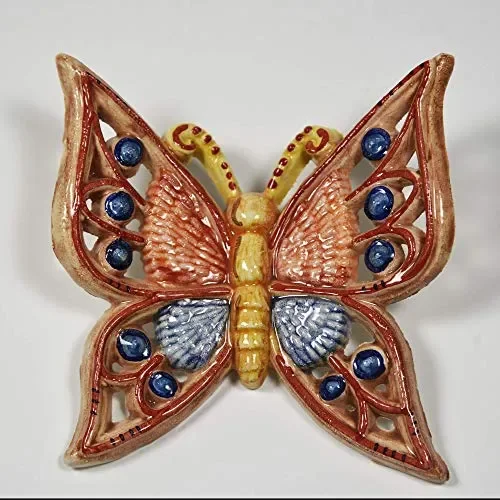 Farfalla media in ceramica traforata rossa e blu