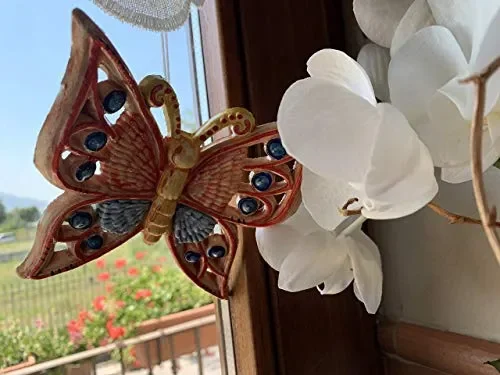 Farfalla media in ceramica traforata rossa e blu - immagine 3