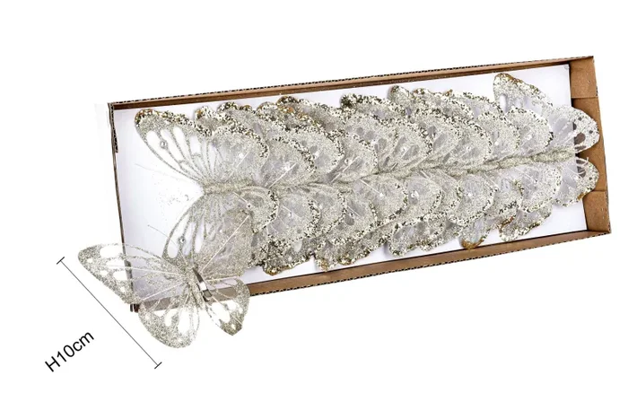 Farfalle con Glitter e Clip 24 Pezzi Ø10 cm Champagne - immagine 2