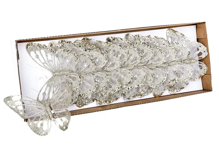 Farfalle con Glitter e Clip 24 Pezzi Ø10 cm Champagne - immagine 3