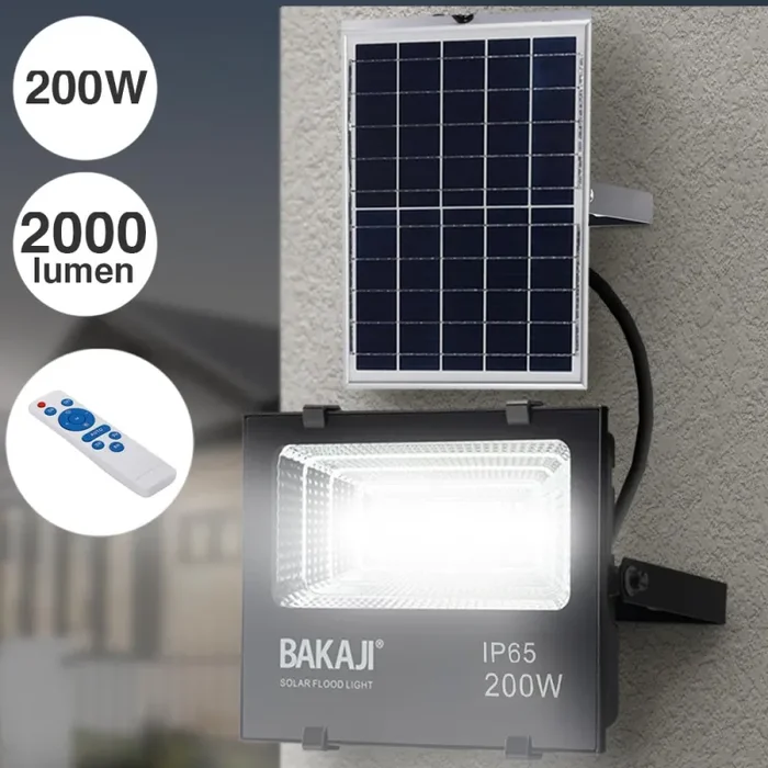 Faro LED 200W Pannello Solare Luce Esterno Alta Luminosita 2000 lm + Telecomando Fornitura