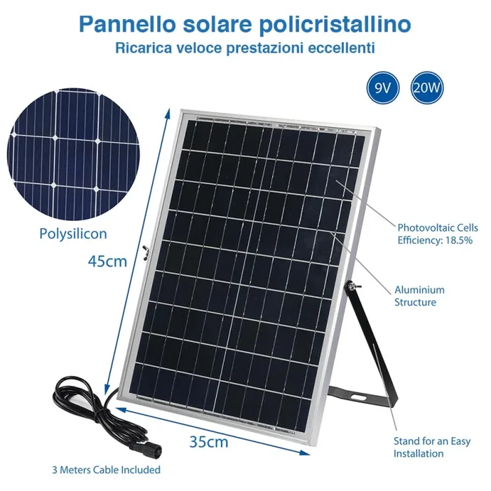 Faro LED 200W Pannello Solare Luce Esterno Alta Luminosita 2000 lm + Telecomando Fornitura - immagine 3