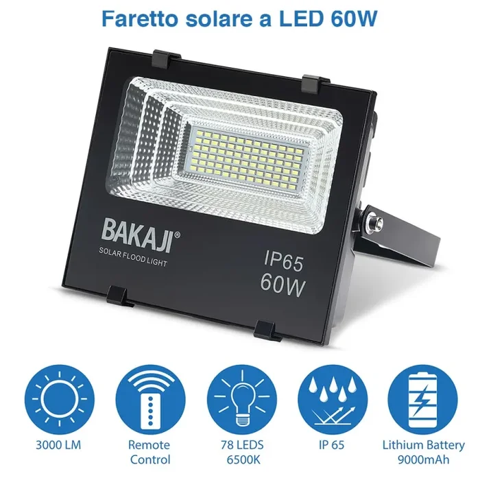 Faro LED 60W con Pannello Solare Luce Esterno Alta Luminosita 600lm + Telecomand - immagine 2