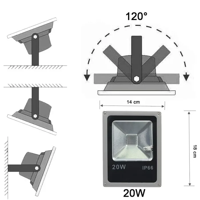 Faro LED RGB da Esterno 20W con Staffa e Angolazione 120° con Protezione IP66 In saldo - immagine 2