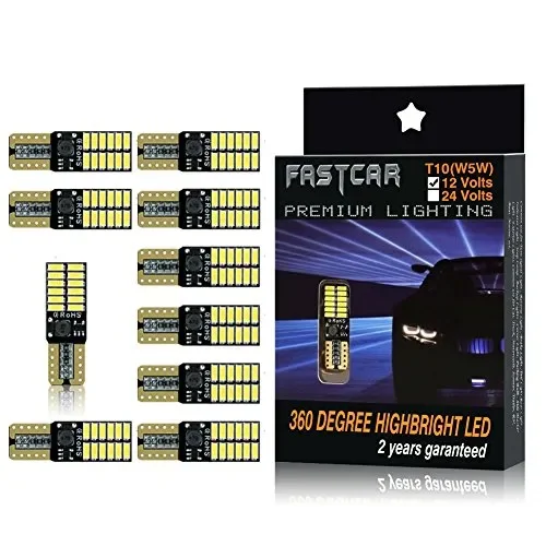 Fastcar 10pcs 194 W5W T10 led canbus no error cuneo lampadine 24 leds Bianca