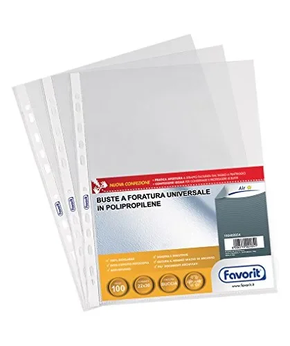 Favorit Buste Trasparenti A4, 100 Pezzi, Finitura Buccia d’Arancia con spessore molto leggero Formato Interno 22 x 30 cm