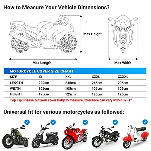 Favoto Telo Coprimoto 210D Teli per Moto Scooter Impermeabile Resistente ad Acqua/Polvere/Pioggia/Vento/Foglie, Copertura Motociclo, 295x105x125cm (Nero Arancione) - immagine 2