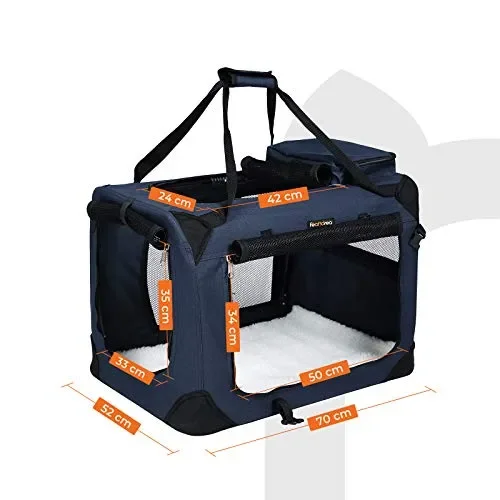 FEANDREA Gabbia Pieghevole Portatile Borsa per Cane 70 x 52 x 52 cm, blu - immagine 3