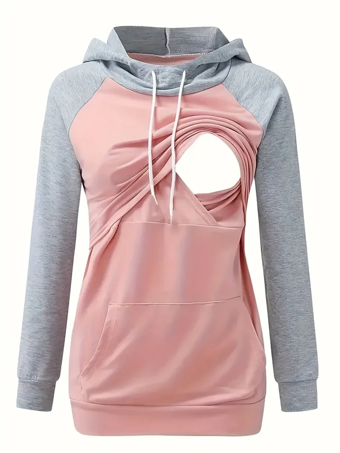 Felpe Con Cappuccio Premaman Con Colori A Contrasto Da Donna Felpa Con Cappuccio Alla Moda Top Per Allattamento Al Seno Per L’autunno Inverno, Abbigliamento Per Donne Incinte