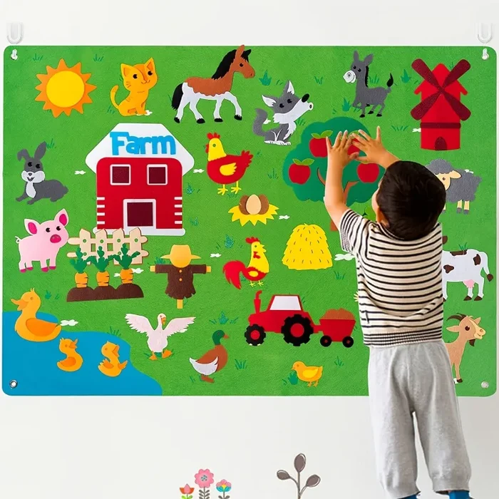 Felt Board Story Set Animals Story Toys, Figures Teaching Wall Flannel Board Kit di gioco interattivo per l’apprendimento precoce, regalo da appendere alla parete per i più piccoli Bambini