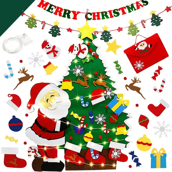 Feltro Albero Natale 4ft,Albero di Natale 5metri luci a LED,42PCS Ornamenti Staccabili Bambini DIY Natale Albero Regali Decorazione Parete Portello