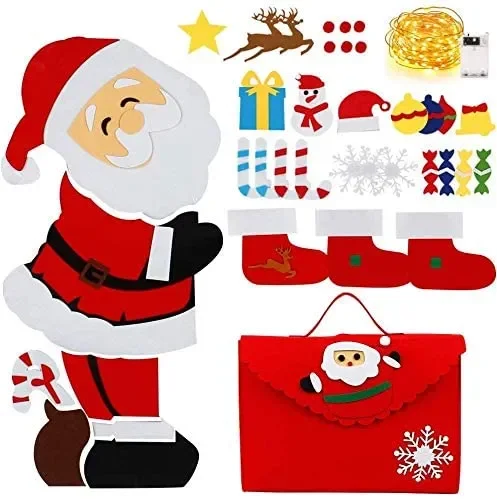 Feltro Albero Natale 4ft,Albero di Natale 5metri luci a LED,42PCS Ornamenti Staccabili Bambini DIY Natale Albero Regali Decorazione Parete Portello - immagine 3