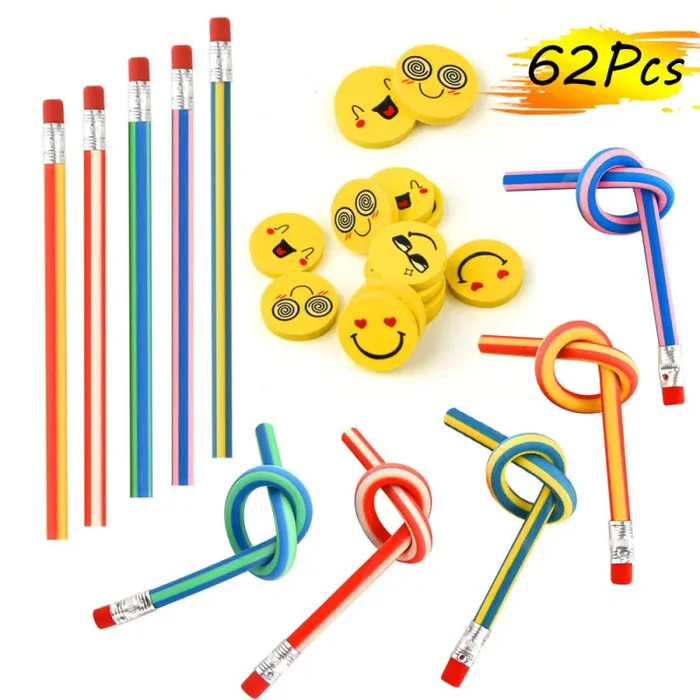 FEPITO gadget compleanno bambini 62 pezzi, 32 pcs erasers+30 pencils, blu