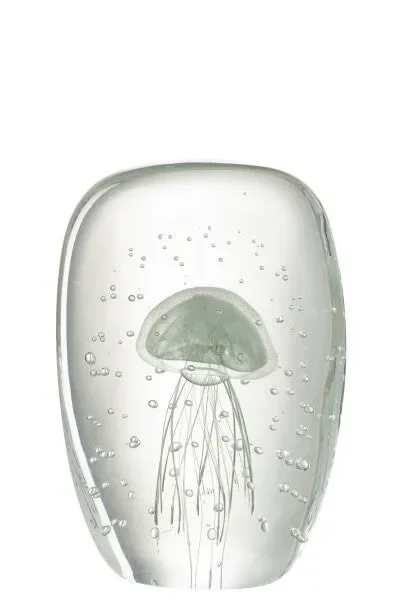 FERMACARTE CALYPSO IN VETRO TRASPARENTE CON MEDUSA ALL’INTERNO IN VERDE ACQUA (10x5x15cm)