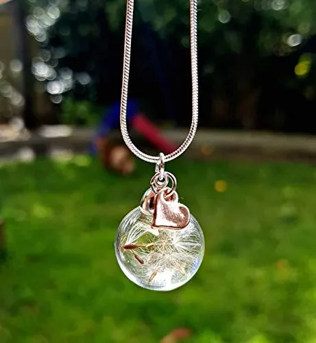 Festa della mamma Ciondolo cuore in oro rosa collana di tarassaco Catena… - immagine 2