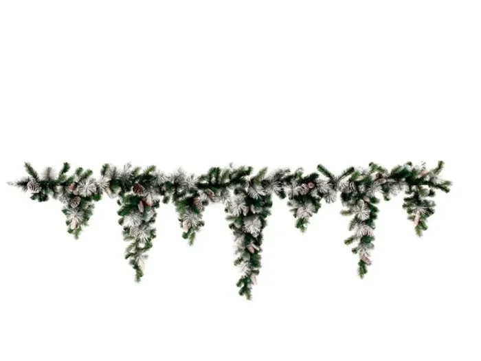 Festone Natalizio Artificiale Innevato con Pigne 270 cm in Sintetico - immagine 3