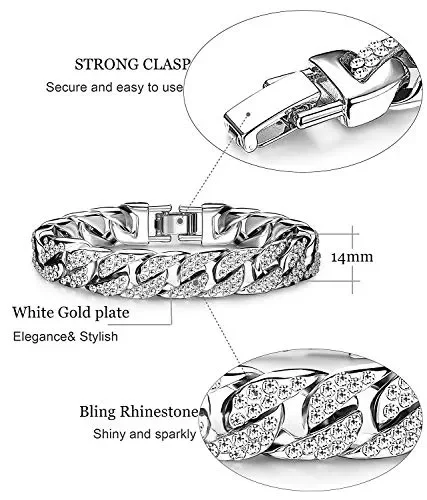 Finrezio 14mm di Larghezza Iced out Braccialetto Cubano Hip Hop per Uomo… - immagine 2