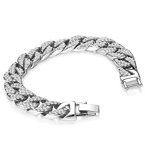 Finrezio 14mm di Larghezza Iced out Braccialetto Cubano Hip Hop per Uomo… - immagine 3