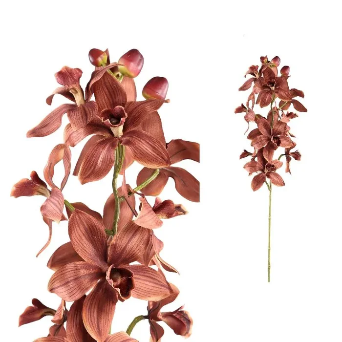 FIORE ARTIFICIALE ORCHIDEA IN TESSUTO MARRONE CON RIFINITURE IN METALLO (35x18xh.79cm)