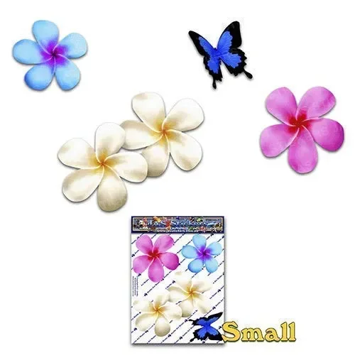 Fiore frangipani plumeria multicolore doppio + farfalla adesivi auto… Saldi