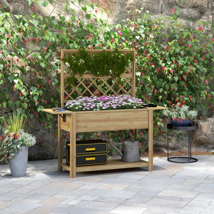 Fioriera con Grigliato e Ripiani Laterali e Inferiore 140x45x151 cm in Legno di Abete - immagine 2