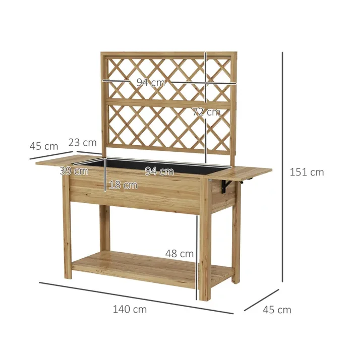 Fioriera con Grigliato e Ripiani Laterali e Inferiore 140x45x151 cm in Legno di Abete - immagine 3