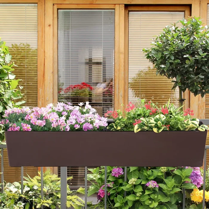 Fioriera da Balcone 99x18x19 cm in Polipropilene Marrone - immagine 2