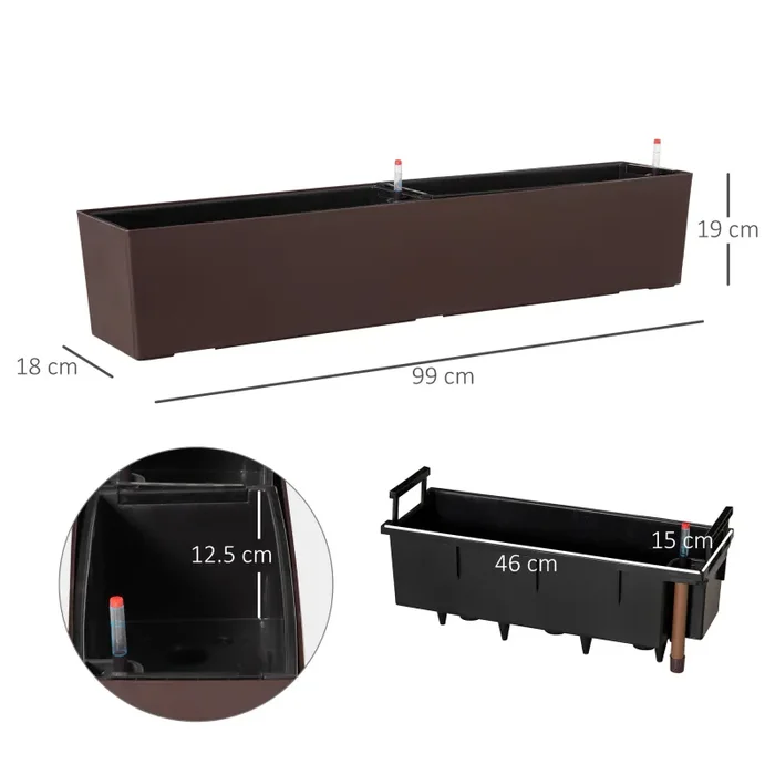Fioriera da Balcone 99x18x19 cm in Polipropilene Marrone - immagine 3