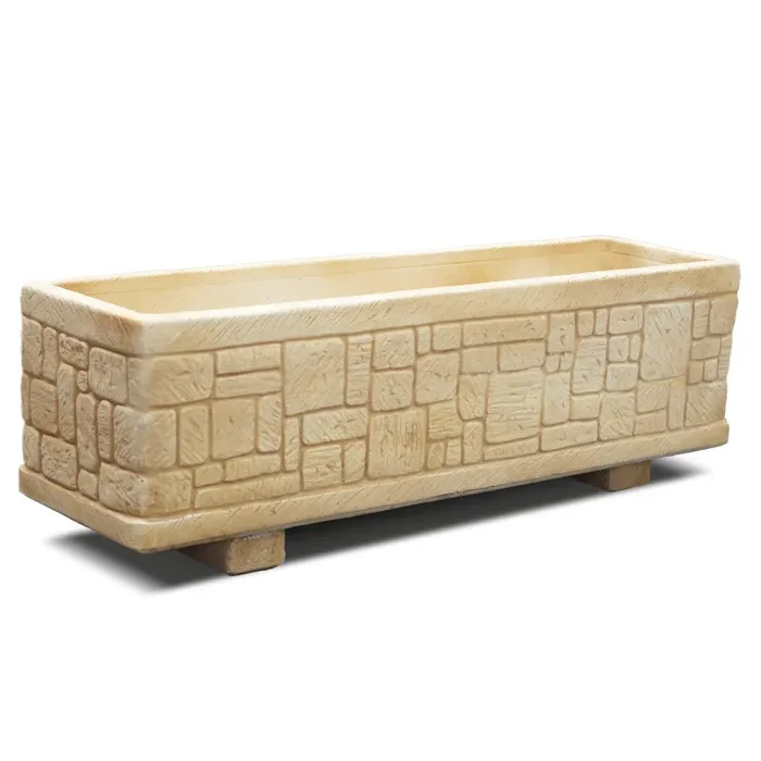 Fioriera da Giardino 100x27x29 cm in Cemento Granulato di Marmo Presolana Grande Nocciola - immagine 2