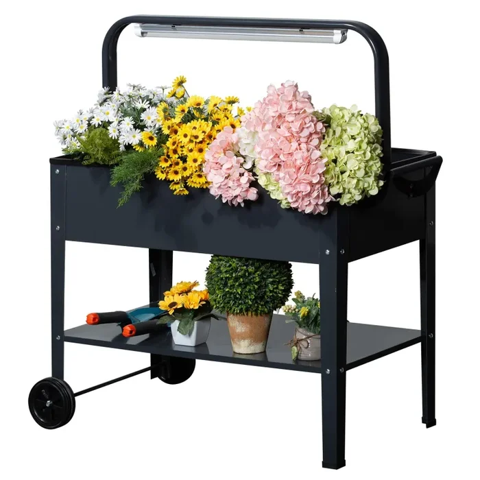 Fioriera da Giardino 90x51x100 cm con Lampada LED Grigio Scuro