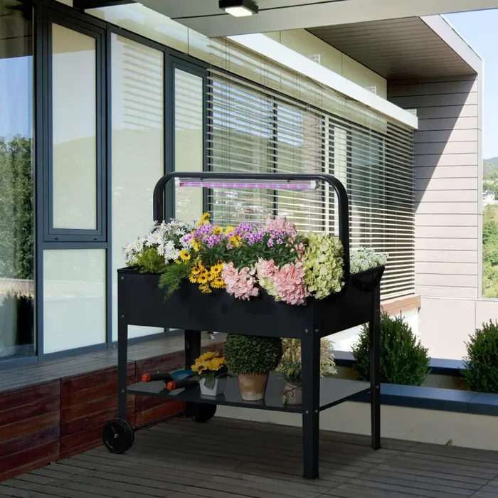 Fioriera da Giardino 90x51x100 cm con Lampada LED Grigio Scuro - immagine 2