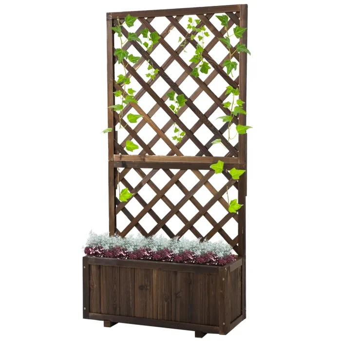 Fioriera da Giardino con Traliccio 72,5×31,5×149,5 cm in Legno di Abete Carbonizzato