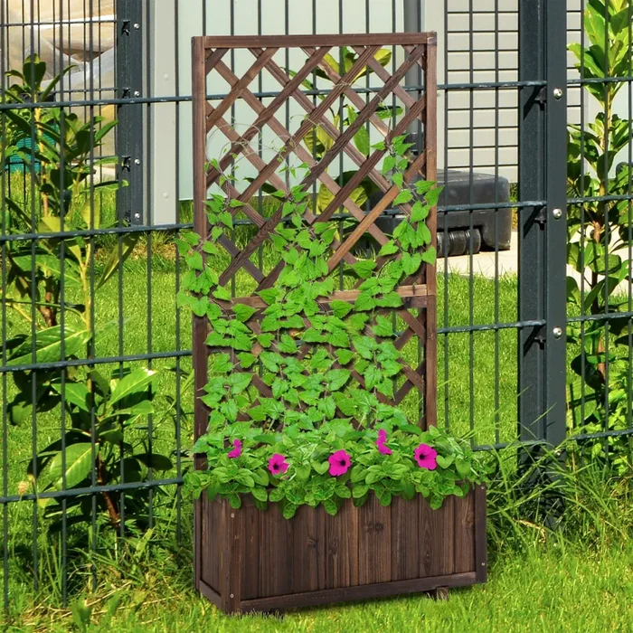 Fioriera da Giardino con Traliccio 72,5×31,5×149,5 cm in Legno di Abete Carbonizzato - immagine 2