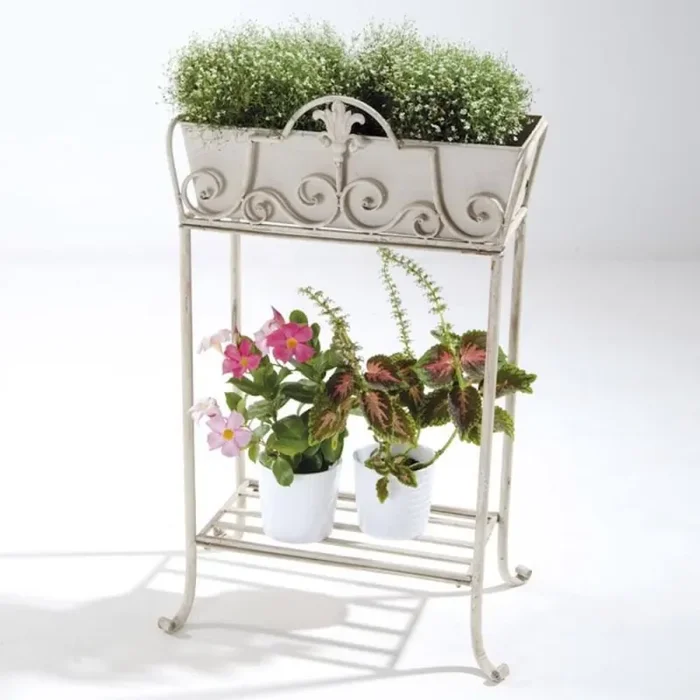 Fioriera da Terrazza con Vaso in Ferro Colore Avorio Bertozzi Flower House