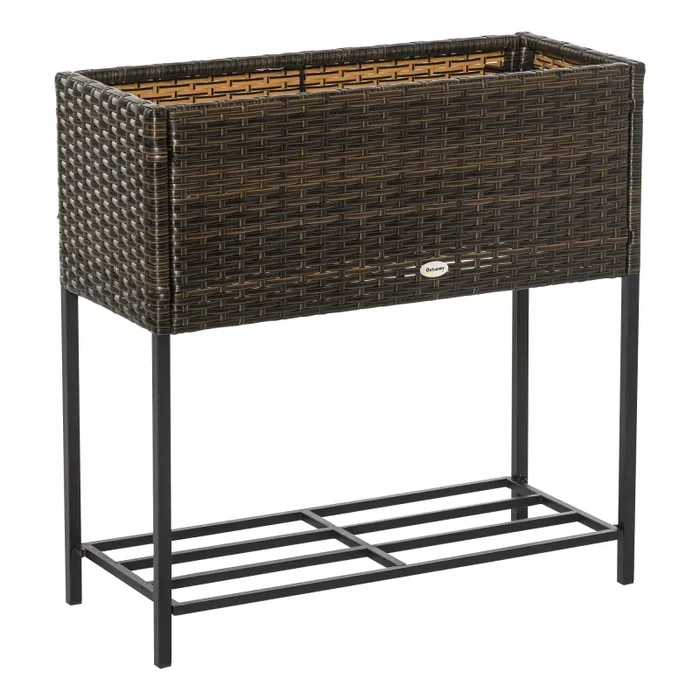 Fioriera in Metallo e Polietilene Effetto Vimini 70x30x72 cm Marrone