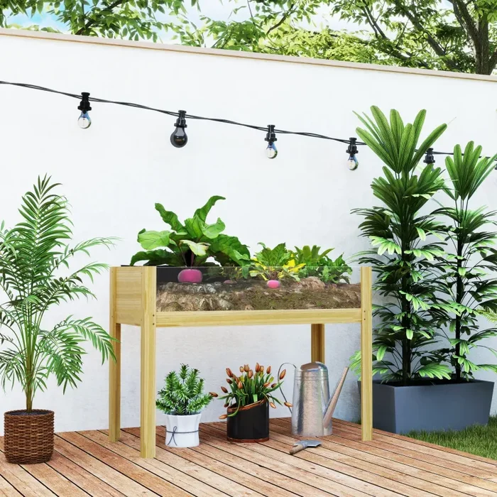 Fioriera Rettangolare 110x50x80 cm da 118L con 2 Fori di Drenaggio e Pareti Trasparenti in Legno di Abete - immagine 2