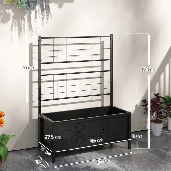 Fioriera Rettangolare con Traliccio per Piante Rampicanti 90x40x120 cm in Acciaio Zincato Nero - immagine 3