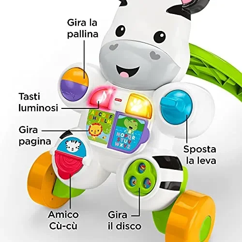 Fisher-Price – Zebra Primi Passi Spingibile, Giocattolo Elettronico Educativo con Musica e Suoni, per Camminare, per Bambini di 6+ Mesi, HBB66, Imballaggio Sostenibile - immagine 2