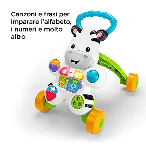 Fisher-Price – Zebra Primi Passi Spingibile, Giocattolo Elettronico Educativo con Musica e Suoni, per Camminare, per Bambini di 6+ Mesi, HBB66, Imballaggio Sostenibile - immagine 3
