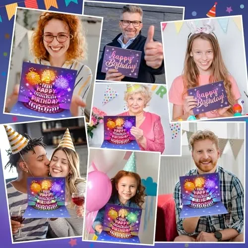 FITMITE Biglietti Auguri Compleanno 3D Musicale e Luce Divertente Pop Up Biglietti Auguri Regalo Donna Compleanno Per Ragazza Amico Uomo Colleghi - immagine 3