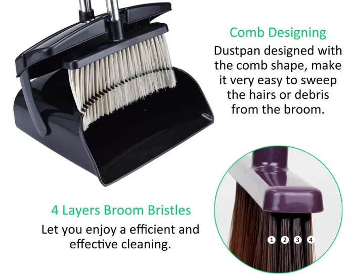 FITODO Scopa e Paletta con Coperchio-121 cm Altezza Complessiva Pali in Nero Sconti - immagine 3