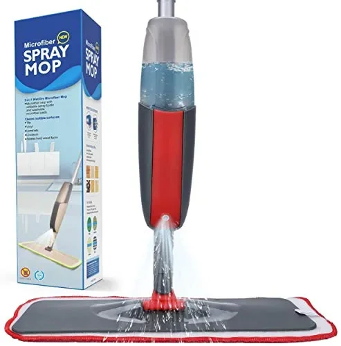 Fixget Spray Mop Mocio, Microfibra con Spruzzatore d’Acqua, Red